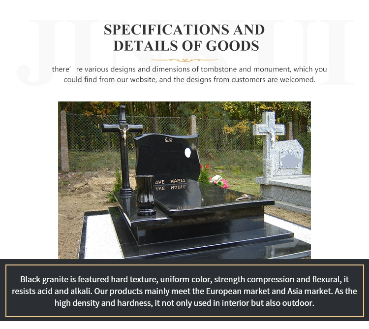 Black Granite Cemetery Headstone Monument Tombstone with Carving
